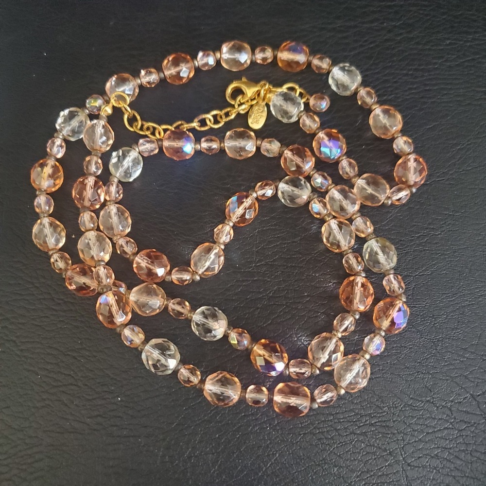 VTG Joan Rivers Pink Czech Glass AB Beaded Necklace Faceted Gold Tone Signed - Picture 3 of 7